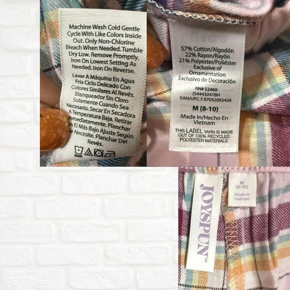 NWT Joyspun Women’s Pajama Set Soft Cotton Tee & Plaid Flannel Pants Medium Gift - Picture 3 of 6